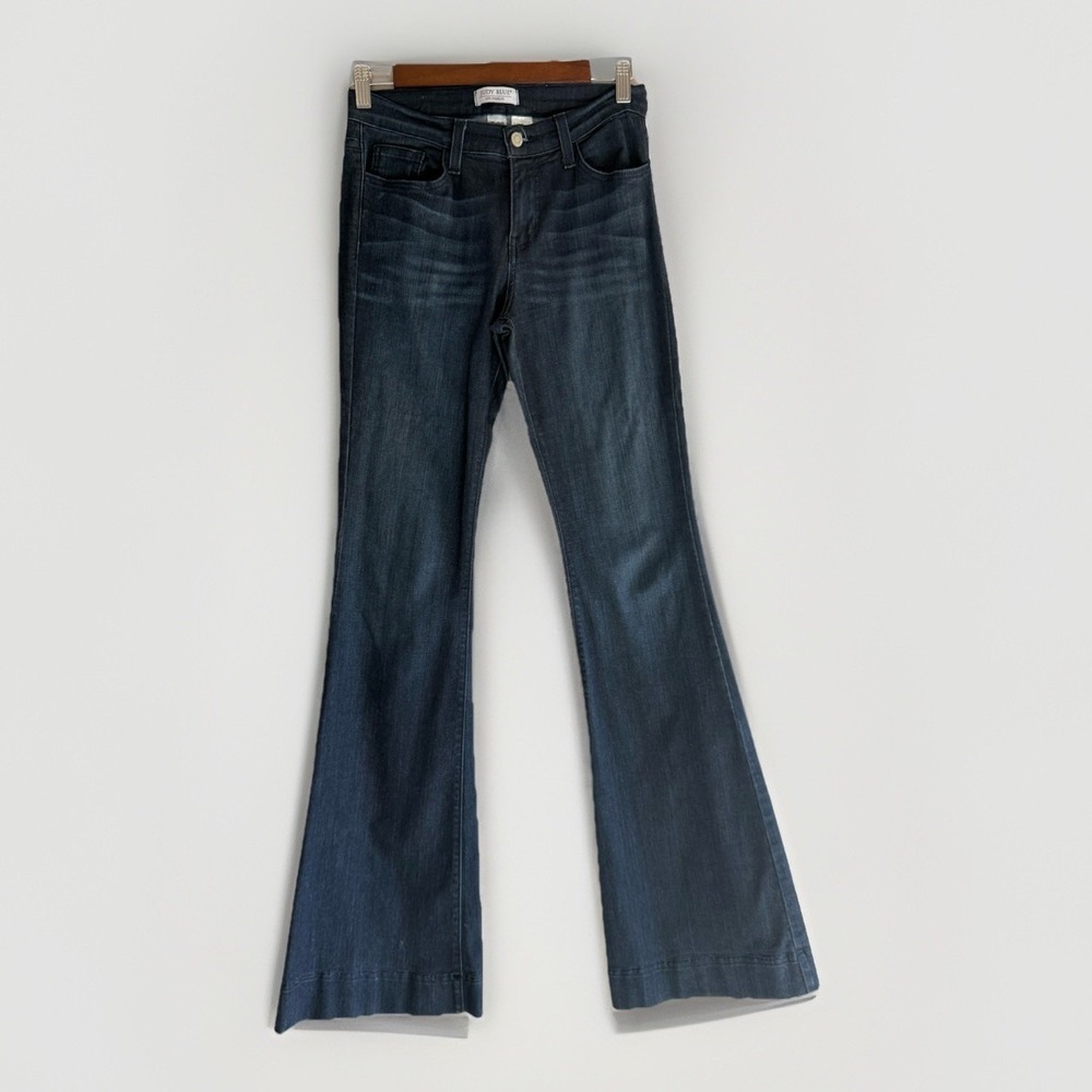 Judy Blue Jeans Low Rise Flare Jeans Stretch Dark Wash Y2K Retro 70s Size 7/28